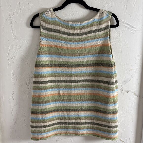 Eddie Bauer Striped Knit Sleeveless Top Womens Size XL Linen Blend - Picture 2 of 5